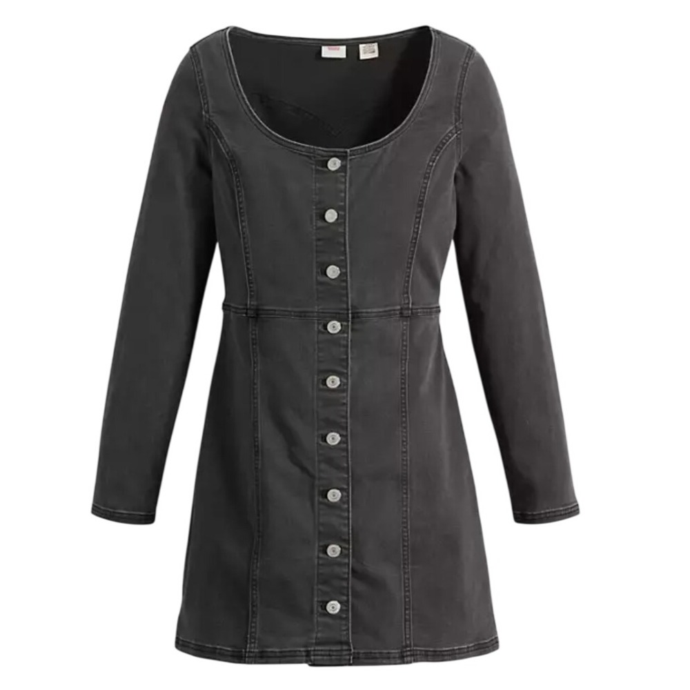 Levis Veda Denim Dress Slim Fit Washed Black Mini Button Front A58370003 Large